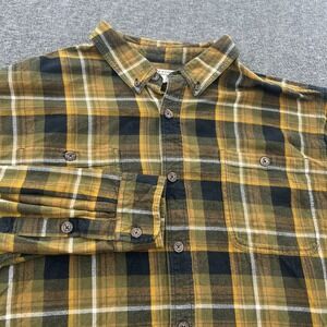 Duluth Trading Co Button Shirt Mens 2XL Flannel Plaid Outdoor Hiking LS Yellow